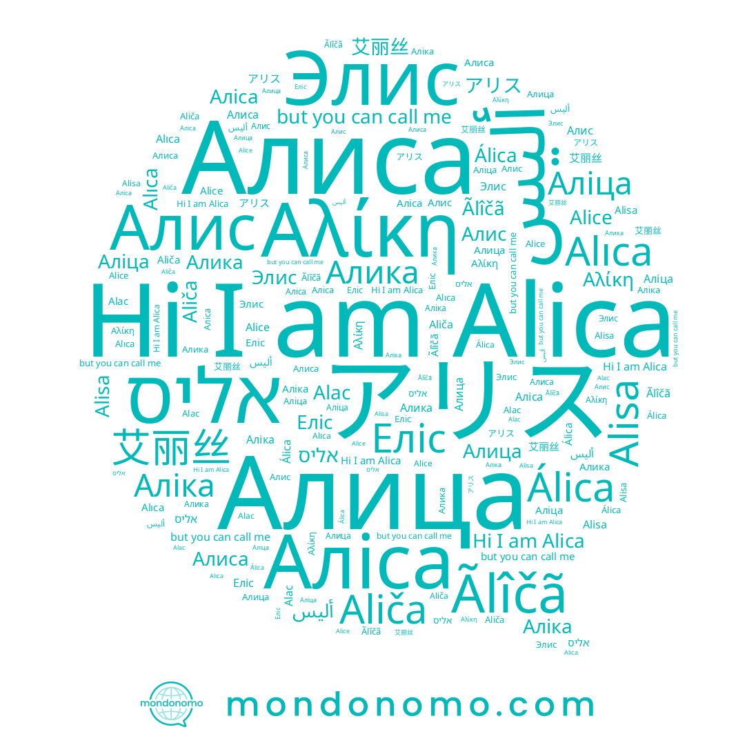 name Элис, name Алис, name Alica, name Álica, name Алица, name Ãlîčã, name 艾丽丝, name Алиса, name Aliča, name Alıca, name アリス, name אליס, name Еліс, name Alisa, name Алика, name أليس, name Аліса, name Аліка, name Аліца, name Αλίκη, name Alac, name Alice