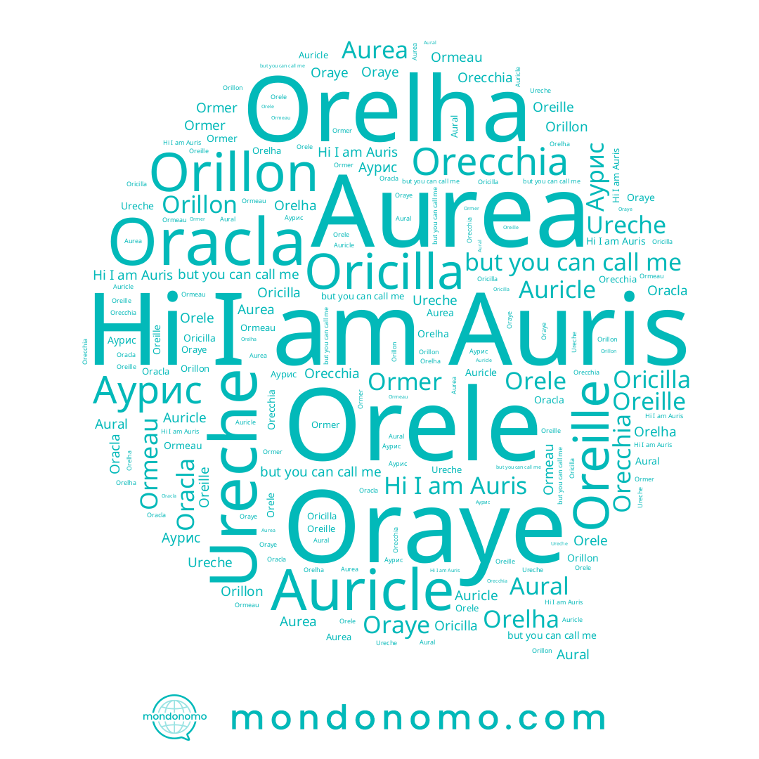 name Orillon, name Oraye, name Ormer, name Orecchia, name Aural, name Oracla, name Orelha, name Auris, name Aurea, name Oricilla, name Ureche, name Orele