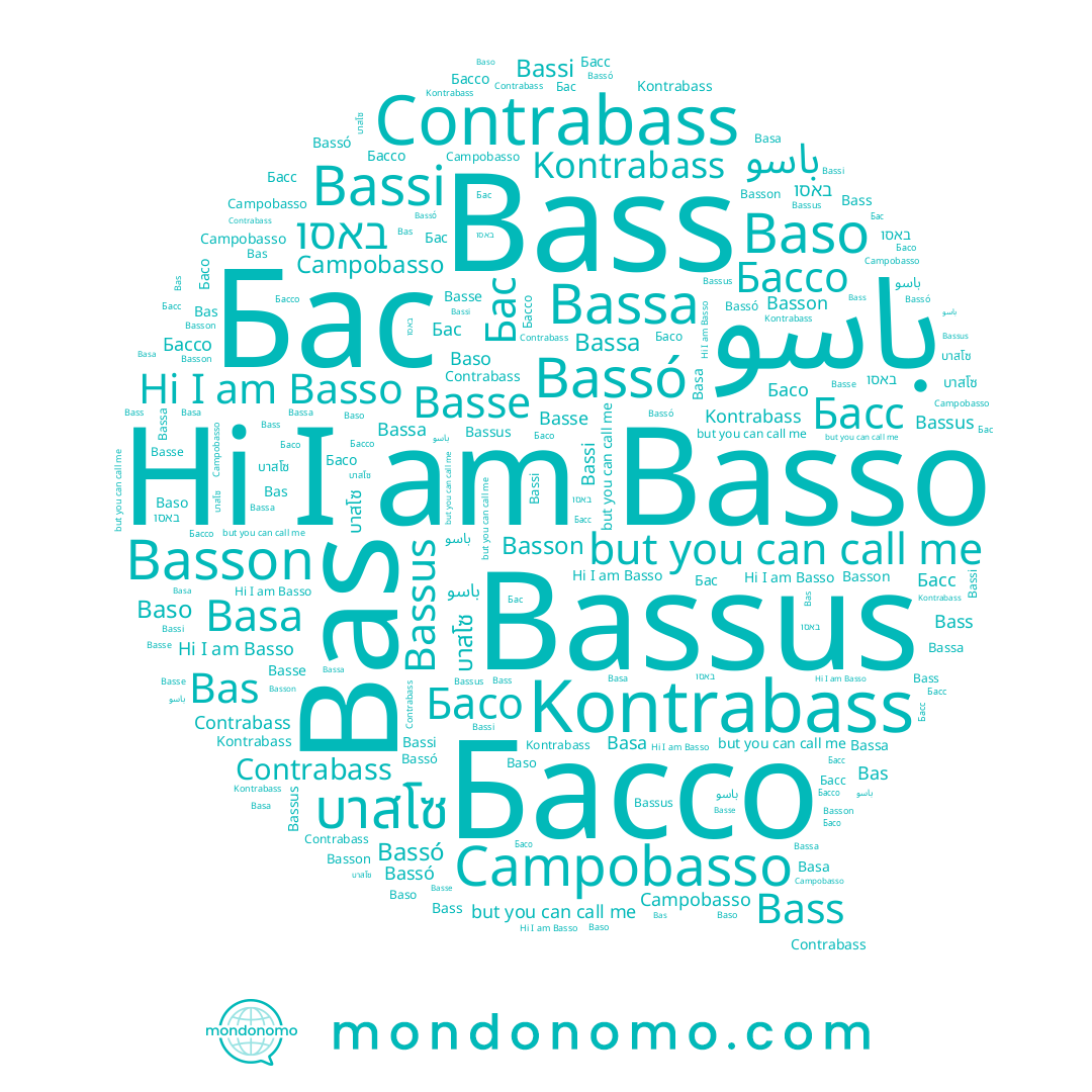 name Campobasso, name Bassus, name Basson, name Bassó, name Basso, name Baso, name Contrabass, name Bassi, name Bass, name Басс, name Бас, name บาสโซ, name Basa, name Bas, name Kontrabass, name Бассо, name Basse, name Bassa, name باسو, name Басо, name באסו