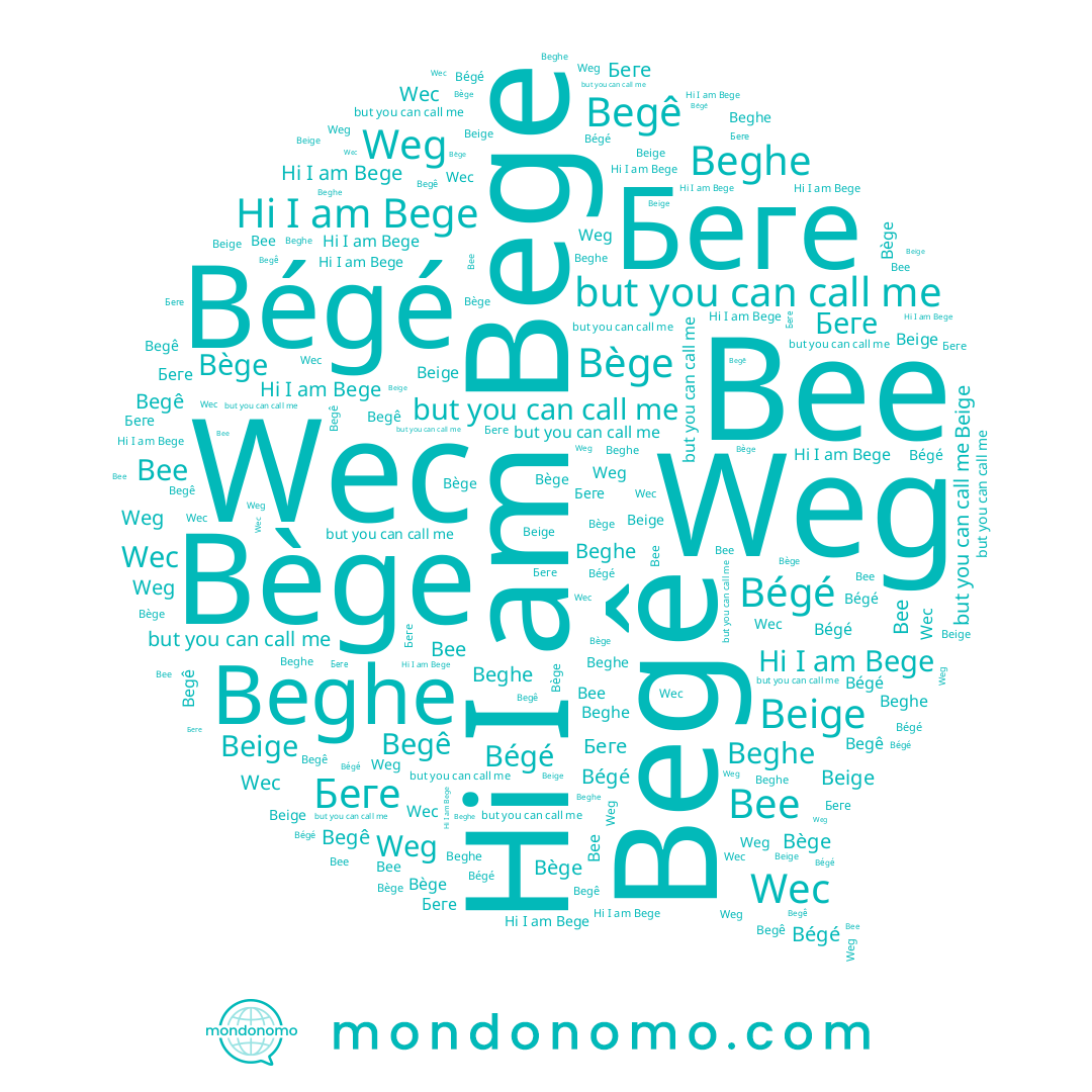 name Beghe, name Bégé, name Bege, name Bee, name Bège, name Begê, name Беге, name Weg