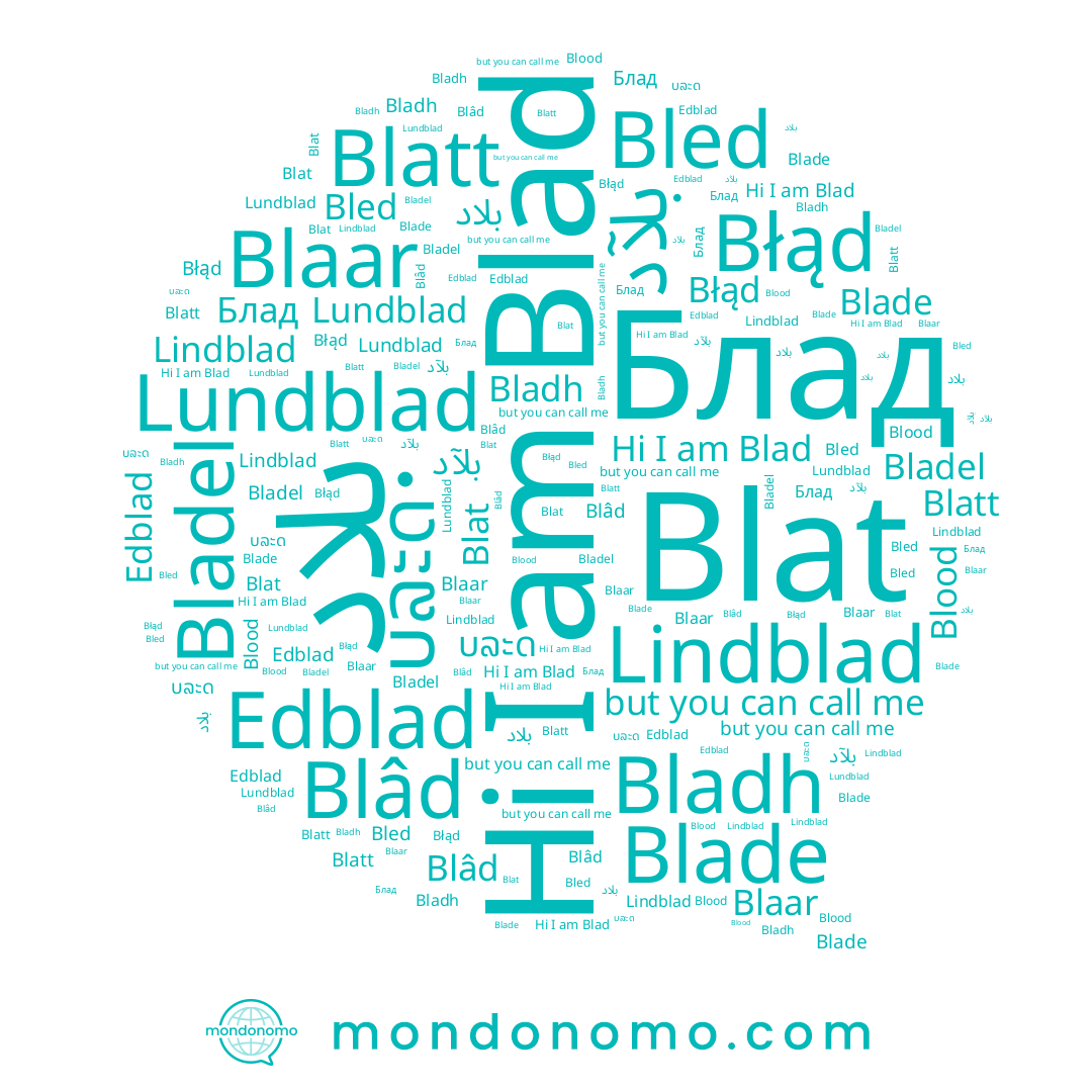 name Lundblad, name Bled, name Blood, name ບລະດ, name Blatt, name Blad, name Blâd, name Bladh, name Blat, name Blaar, name Блад, name Bladel, name Błąd, name Blade, name بلآد, name Lindblad, name Edblad