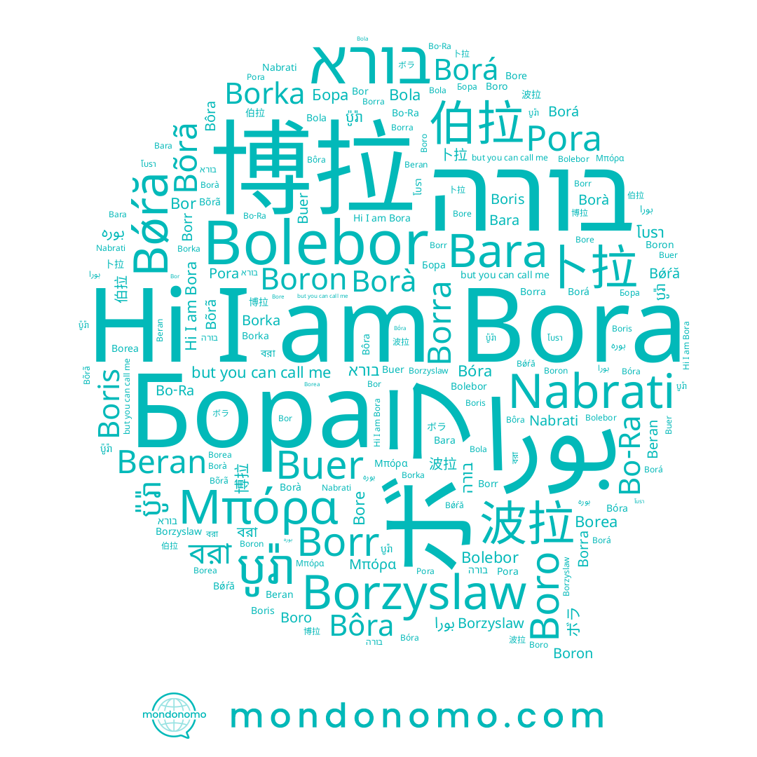 name Borra, name Bolebor, name បូរ៉ា, name โบรา, name Borà, name Borzyslaw, name Boro, name Bóra, name Μπόρα, name Bôra, name বরা, name בורא, name Borr, name Pora, name בורה, name Bõrã, name ប៉ូរ៉ា, name 보라, name Bore, name Buer, name Beran, name Бора, name Borka, name Borea, name Boris, name 波拉, name Bora, name بورا, name 卜拉, name Bo-Ra, name Boron, name ボラ, name 博拉, name Bara, name بوره, name Bola, name Nabrati, name 伯拉, name Borá, name Bǿŕă, name Bor