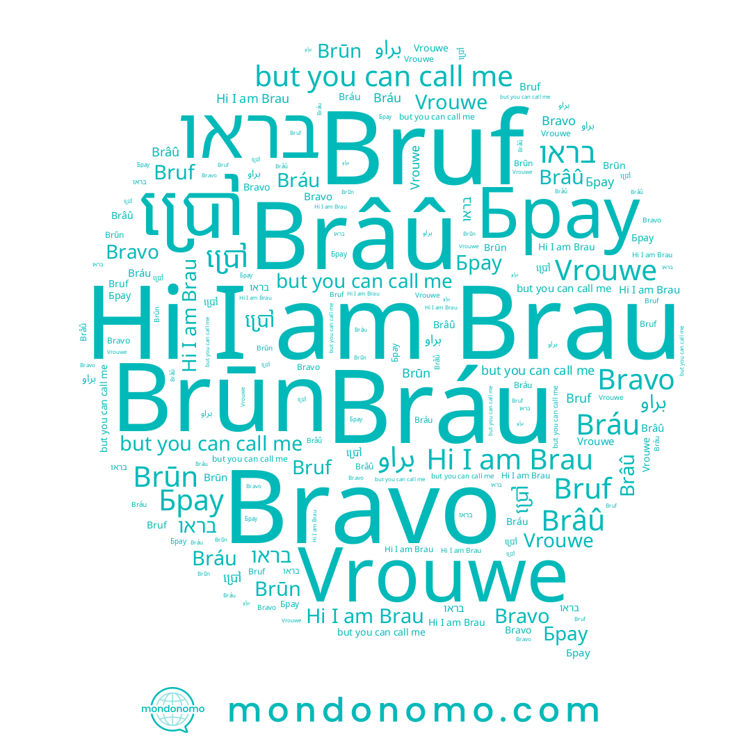 name Брау, name براو, name Bráu, name Brūn, name Vrouwe, name בראו, name ប្រៅ, name Brâû, name Bravo, name Brau, name Bruf