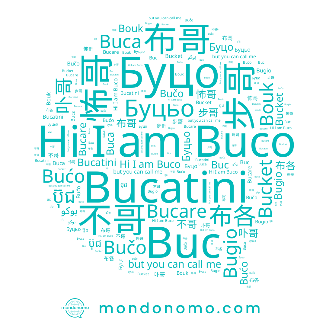 name 卟哥, name 步哥, name Буцьо, name 布哥, name بوكو, name 布各, name 不哥, name ប៊ុជ, name Bučo, name Buc, name Bućo, name Bugio, name 怖哥, name Bouk, name Bucare, name Buca, name Буцо, name Buco