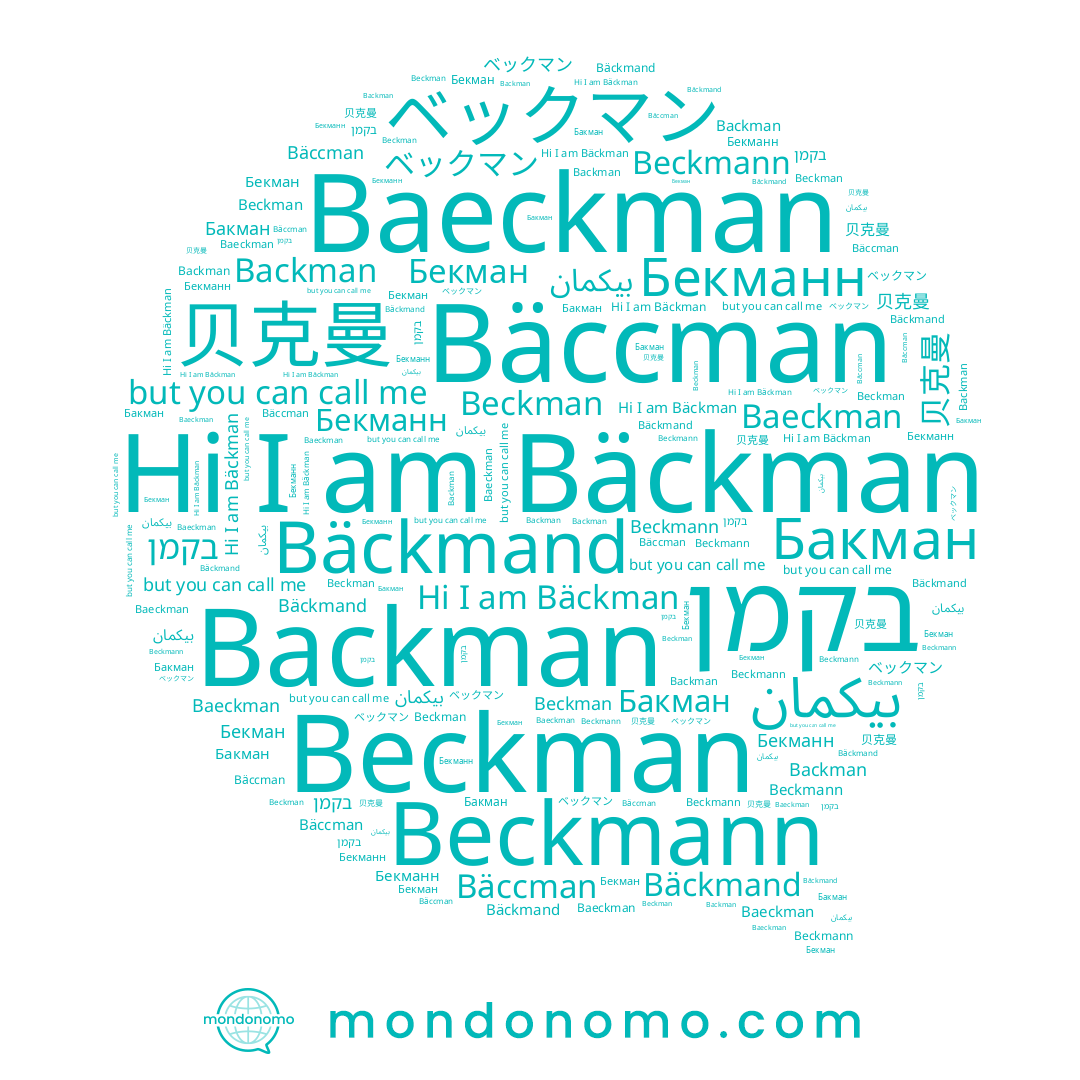 name Beckmann, name 贝克曼, name Bäckman, name בקמן, name Baeckman, name Beckman, name Backman, name Бакман, name Bäccman, name Бекманн, name ベックマン, name Bäckmand, name بيكمان, name Бекман