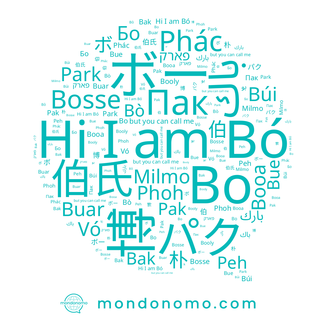 name Phoh, name Milmo, name 朴, name Bosse, name 伯, name باك, name パク, name 博, name Bó, name Bak, name بو, name Booly, name Phác, name 伯氏, name Booa, name Бо, name Bue, name 박, name ボー, name Peh, name Vó, name بارك, name ボ, name Bo, name Buar, name Пак, name Bò, name Búi, name פארק, name Park, name Pak