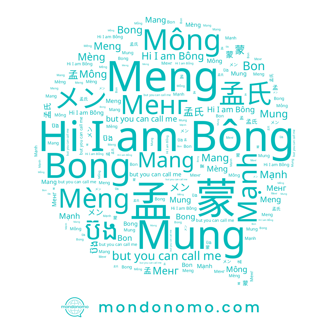 name Менг, name メン, name Meng, name Bông, name Mông, name Bong, name 蒙, name 孟, name Mang, name ប៊ង, name Mèng, name Mạnh, name Mung, name 孟氏, name Bon