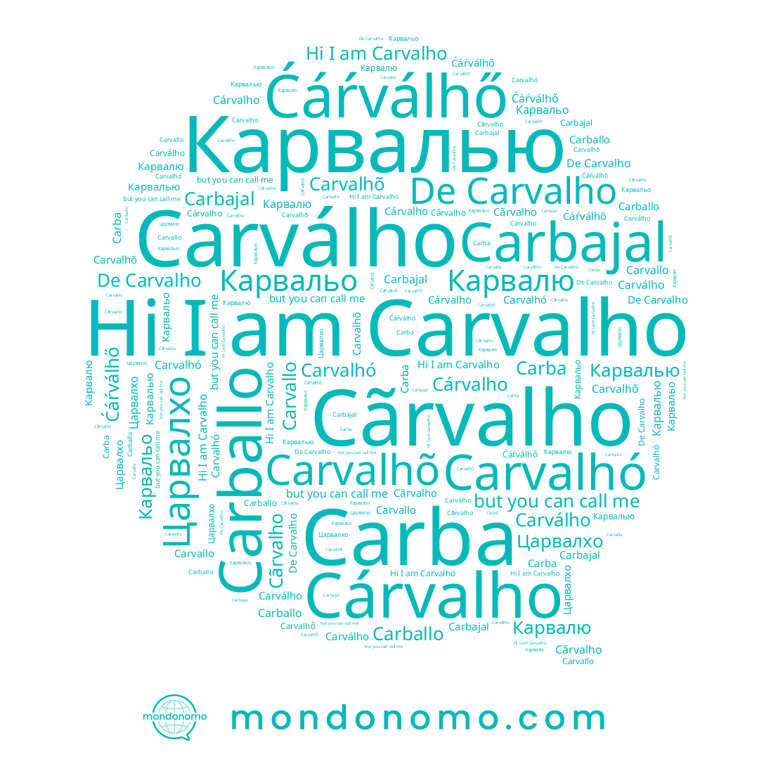 name Карвалю, name Carvalho, name Carba, name Carválho, name Cãrvalho, name Carvallo, name Карвалью, name Carvalhõ, name Царвалхо, name Carbajal, name Карвальо, name Ćáŕválhő, name Carballo, name Carvalhó, name Cárvalho