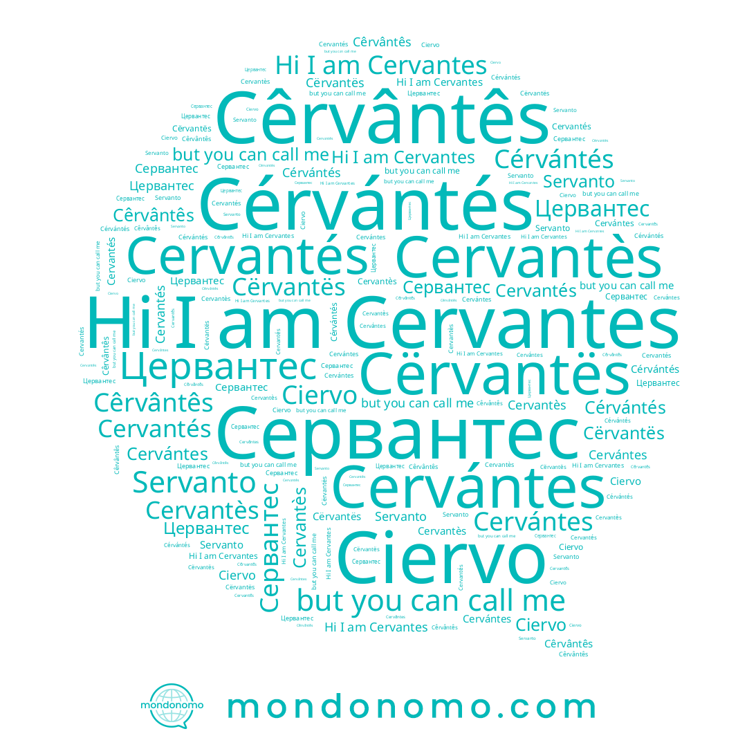 name Servanto, name Cervantes, name Cervantés, name Ciervo, name Cervántes, name Сервантес, name Cêrvântês, name Цервантес, name Cërvantës, name Cervantès, name Cérvántés