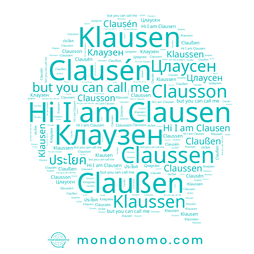 name Klaussen, name Цлаусен, name Clausen, name Claußen, name Claussen, name Clausson, name Klausen, name ประโยค, name Clausén, name Клаузен