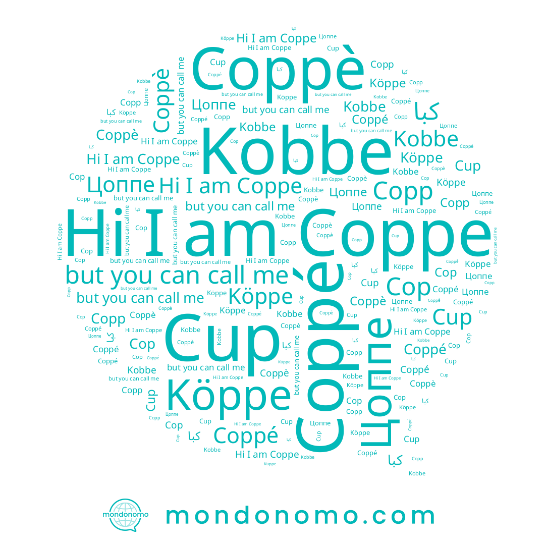 name Цоппе, name Coppè, name Cup, name Köppe, name كبا, name Coppe, name Cop, name Kobbe, name Copp, name Coppé