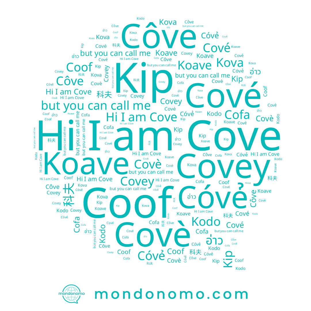 name Kip, name อ่าว, name Kova, name Cove, name Covey, name 科夫, name Cofa, name Coof, name Koave, name Côve, name Cóvẻ, name Kodo, name Cové