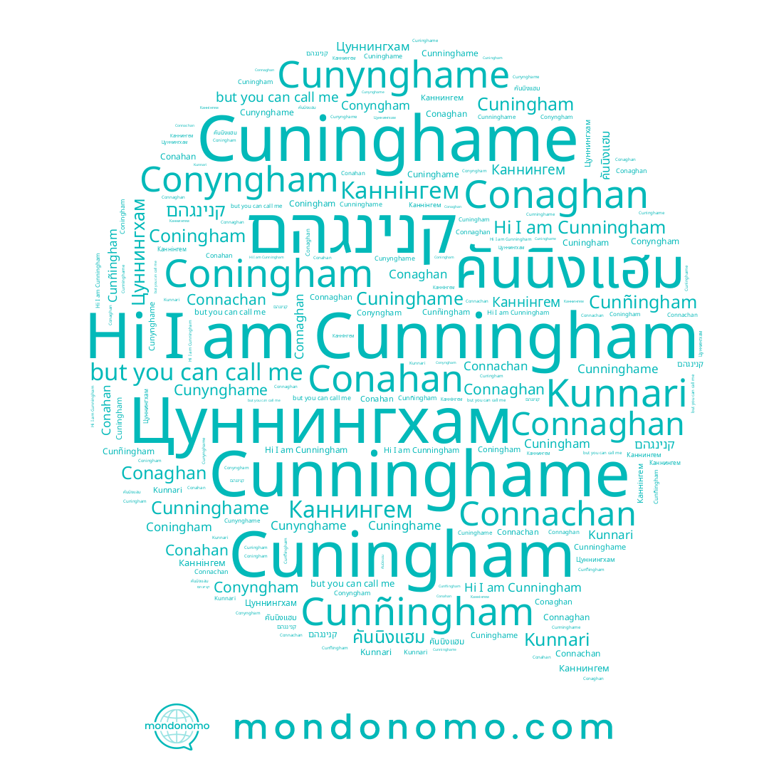 name Cunninghame, name Conaghan, name Cunynghame, name คันนิงแฮม, name Цуннингхам, name Conahan, name Connaghan, name Cunningham, name Cuningham, name Cuninghame, name Kunnari, name Каннінгем, name Cunñingham, name Coningham, name Conyngham, name Каннингем, name קנינגהם, name Connachan