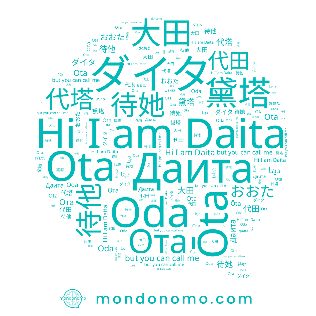 name Daita, name 待她, name おおた, name 代田, name 大田, name Ōta, name 黛塔, name ダイタ, name Ota, name 骀它, name Ота, name 代塔, name Oda, name 待他