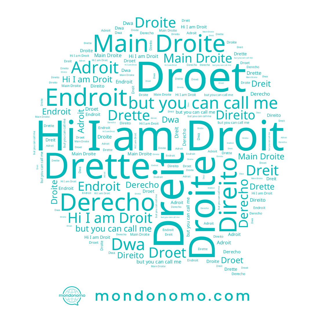 name Drette, name Derecho, name Droit, name Dreit, name Direito, name Droet