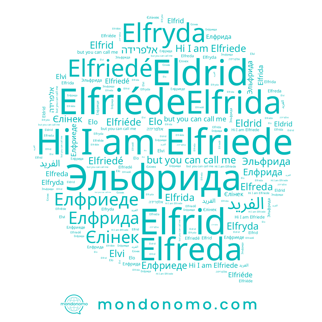 name Eldrid, name Elfryda, name אלפרידה, name Эльфрида, name Elfrid, name Elfriedé, name Elfriede, name Elo, name Elfreda, name Елфриеде, name Elfriéde, name Елфрида, name Elfrida, name Elvi