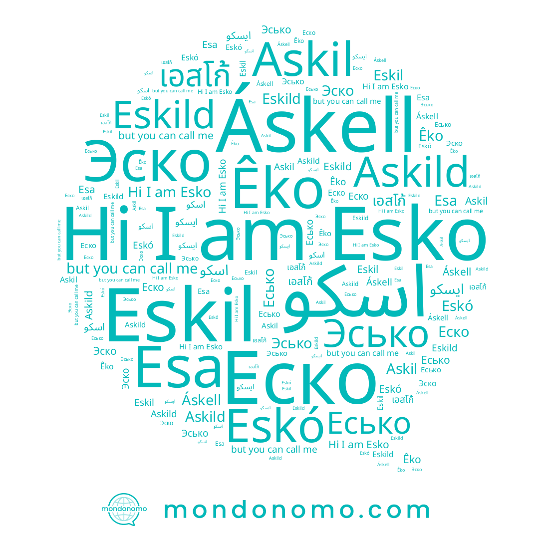 name Eskó, name اسكو, name Есько, name Esa, name Askil, name เอสโก้, name Êko, name Eskild, name ايسكو, name Esko, name Эско, name Еско, name Áskell, name Eskil, name Askild, name Эсько