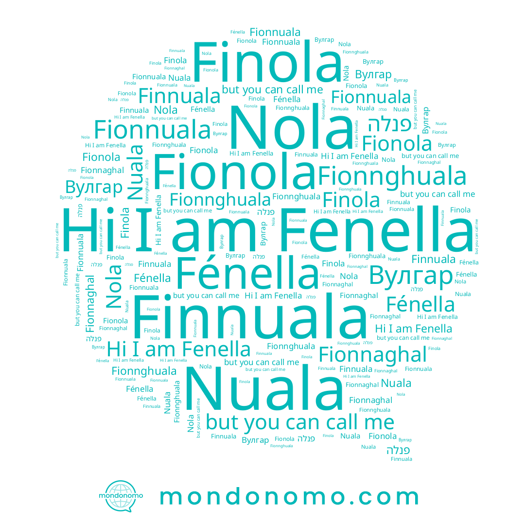name Finnuala, name Fénella, name Fenella, name Fionnghuala, name Nuala, name Finola, name Fionnaghal, name Nola, name פנלה, name Fionola, name Fionnuala