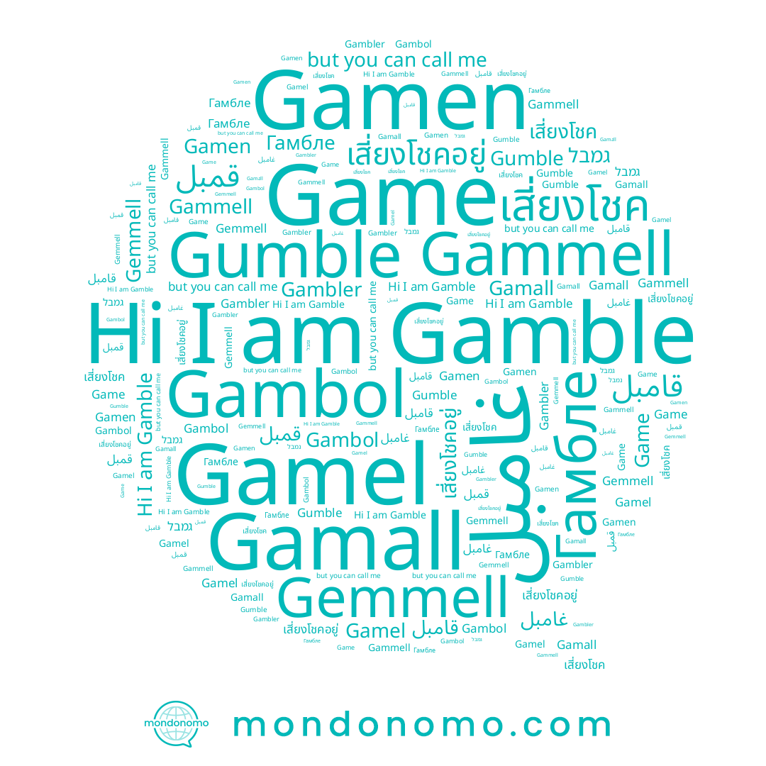 name Gambol, name Gamen, name Gamel, name Game, name เสี่ยงโชค, name Gammell, name גמבל, name Gamble, name Gumble, name Gambler, name Gamall, name Гамбле, name เสี่ยงโชคอยู่, name Gemmell