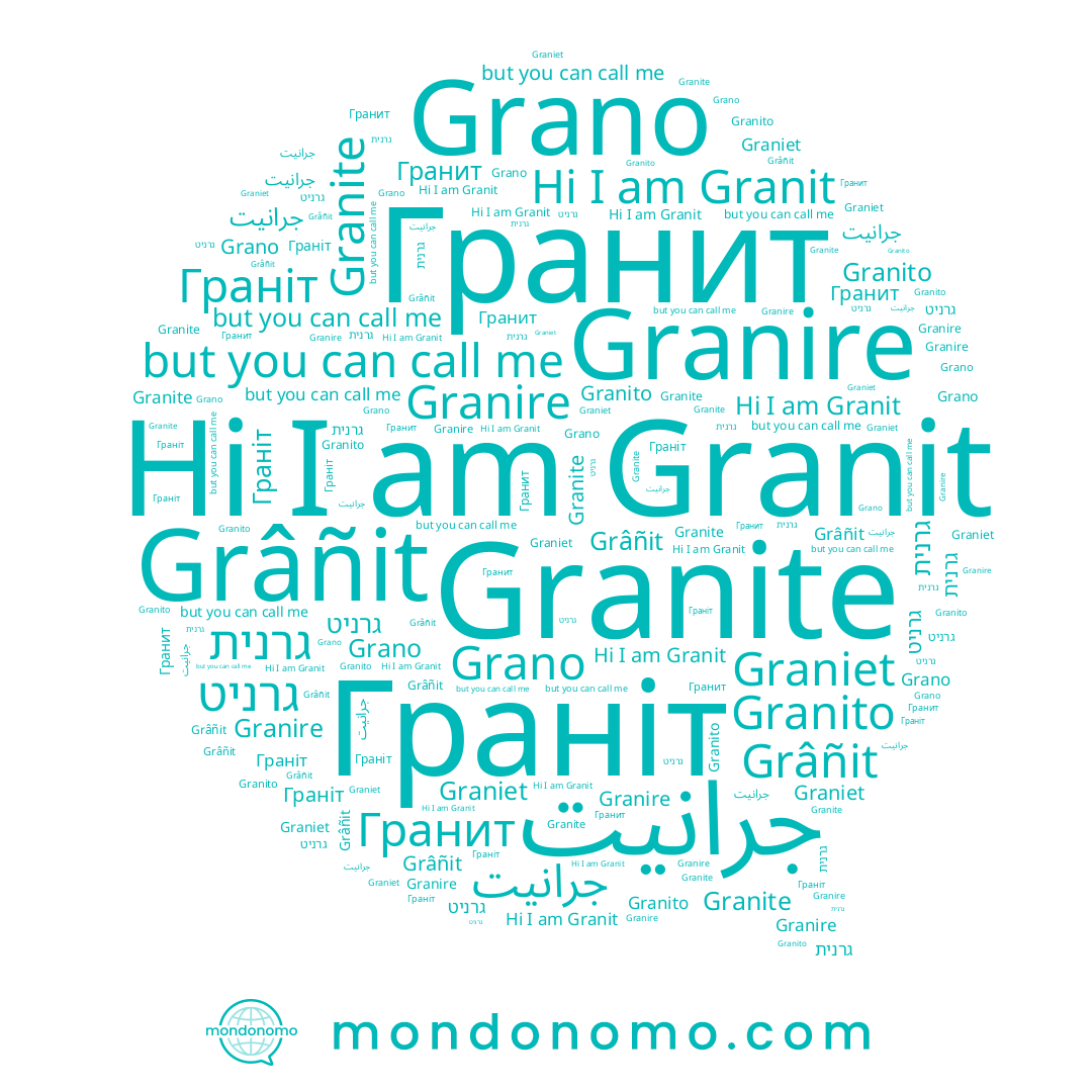 name Grano, name גרנית, name Grâñit, name Granit, name Granite, name جرانيت, name Granito, name Granire, name גרניט