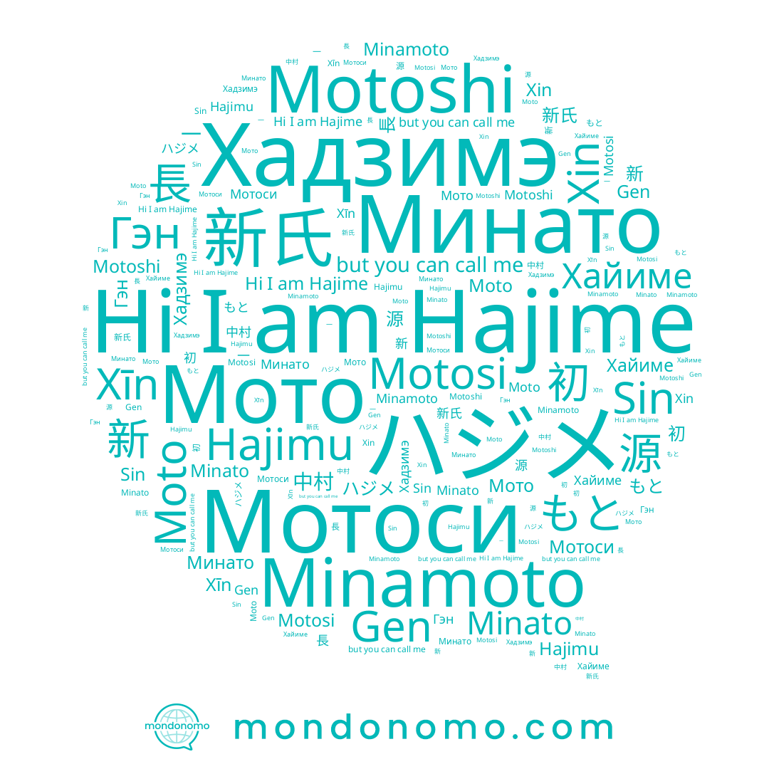 name Xīn, name Motoshi, name Moto, name Minato, name Hajimu, name Gen, name Хайиме, name Минато, name Хадзимэ, name 初, name 一, name Minamoto, name Motosi, name 中村, name 源, name Xin, name Гэн, name Мотоси, name Sin, name Мото, name 新氏, name 長, name もと, name Hajime, name ハジメ, name 新