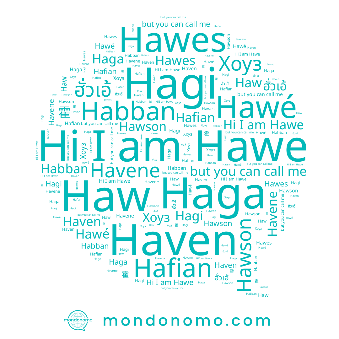 name Haga, name ฮั่วเอ้, name Habban, name Haw, name Havene, name Hawes, name Hawé, name 霍, name Hawe, name Haven, name Hawson, name Hagi, name Hafian
