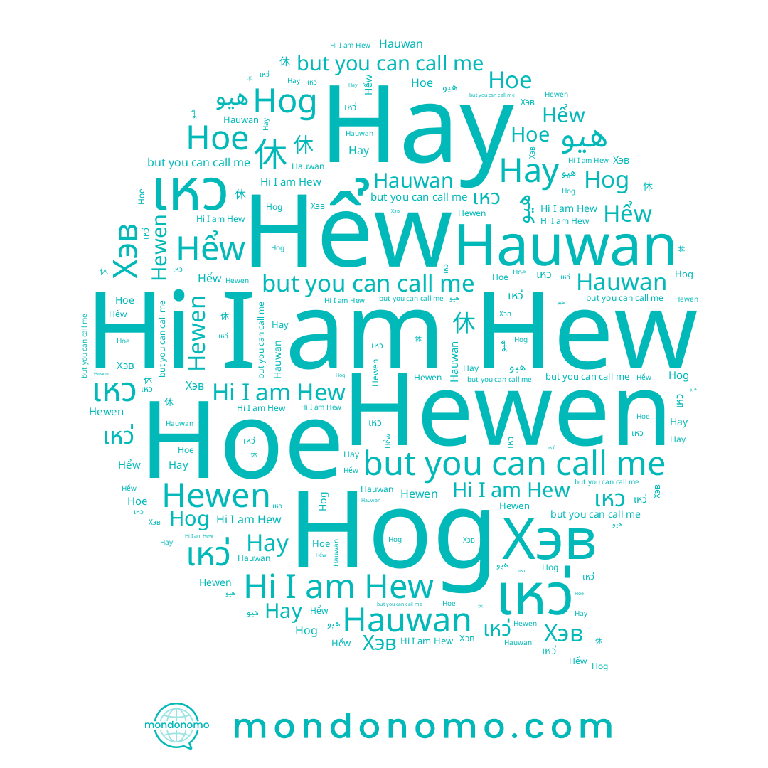 name Hauwan, name Hewen, name Hew, name Hoe, name هيو, name 休, name Хэв, name เหว, name Hog, name เหว่, name Hay