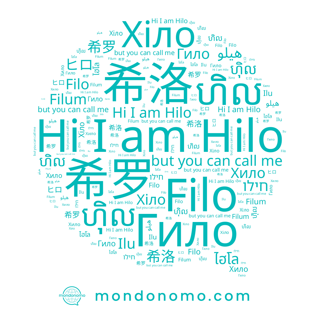 name 希洛, name Гило, name ហិល, name 希罗, name Хіло, name هيلو, name ហ៊ិល, name Ilu, name Hilo, name Filo, name ヒロ, name ไฮโล, name חילו, name Хило