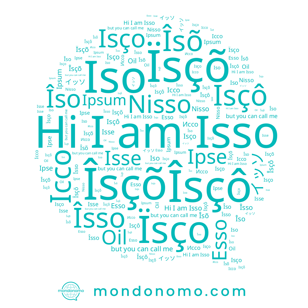 name Иссо, name Isço, name Îsso, name Isso, name Isse, name Îsçô, name Isçô, name Îso, name Îsõ, name Îsçõ, name Nisso, name Ïsço, name Іссо, name イッソ, name Ïsçõ, name Iso