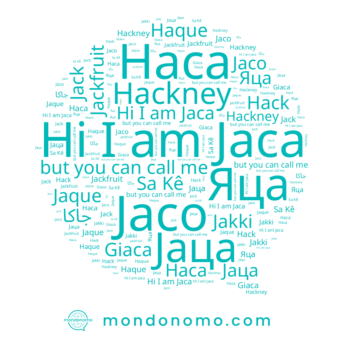 name Яца, name Jaque, name Hackney, name Јаца, name Jack, name Jaco, name جاكا, name Haque, name Sa Kê, name Jaca, name Jakki, name Giaca, name Hack, name Haca