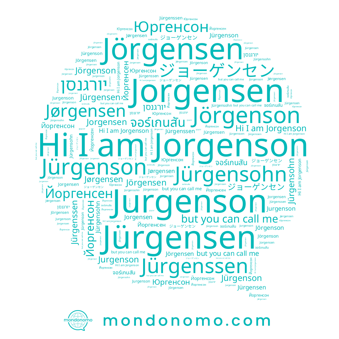 name Jörgenson, name Jürgenssen, name Jürgensen, name יורגנסן, name Jorgenson, name Jürgensohn, name Йоргенсон, name Jörgensen, name Jürgenson, name ジョーゲンセン, name Юргенсон, name Йоргенсен, name Jurgenson, name จอร์เกนสัน, name Jørgensen, name Jorgensen