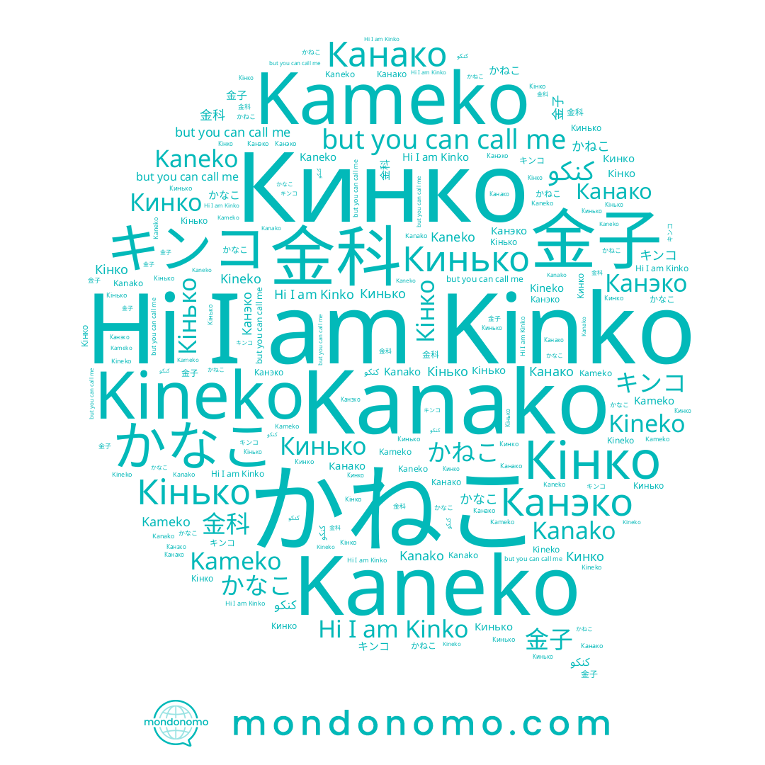 name Kameko, name かねこ, name Kineko, name 金子, name Kinko, name かなこ, name Кинько, name Канэко, name Kanako, name 金科, name Канако, name Kaneko, name Кинко, name Кінько, name キンコ