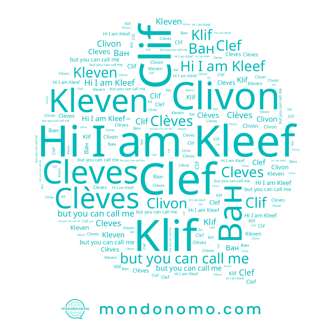 name Clif, name Clèves, name Cleves, name Kleef, name Kleven, name Klif, name Ван, name Clivon