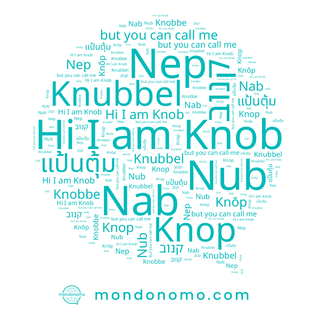 name Knubbel, name Knobbe, name Knop, name Knob, name קנוב, name Nub, name Nab, name แป้นตุ้ม