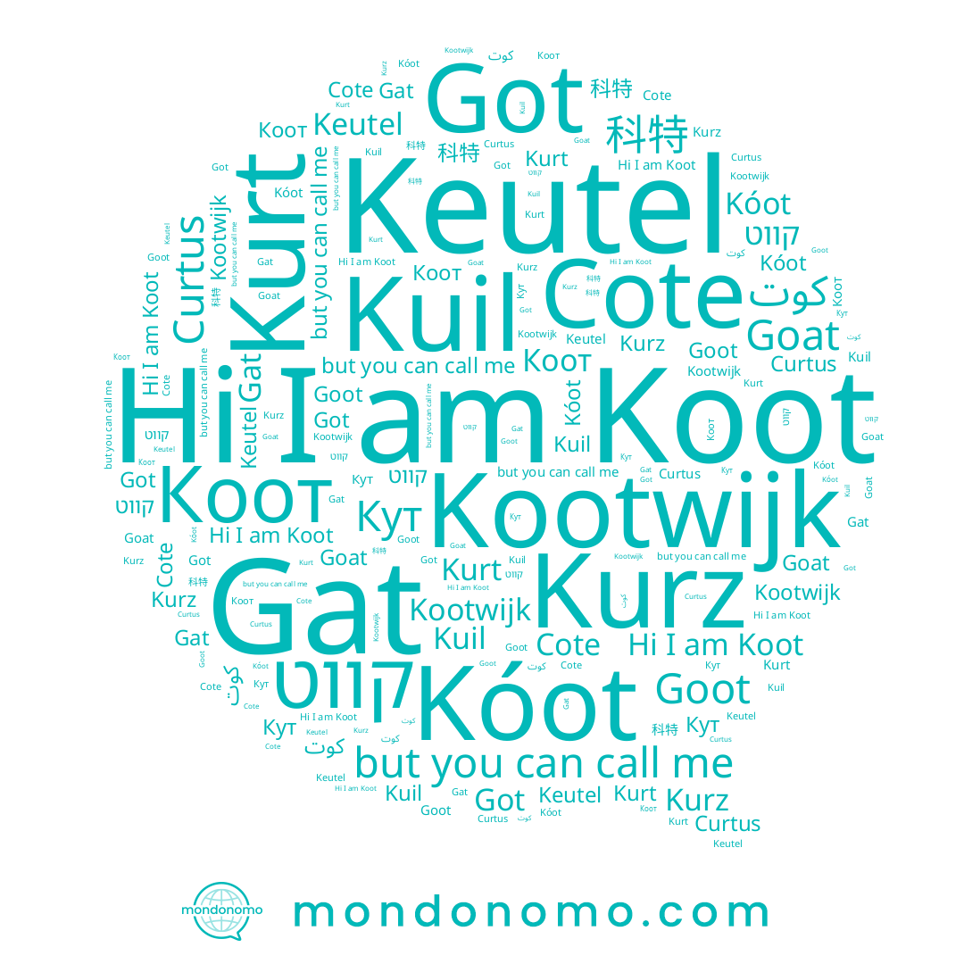name Kootwijk, name Kurt, name Goot, name 科特, name Кут, name Cote, name Gat, name Kuil, name Kóot, name Коот, name Koot, name קווט, name Curtus, name Keutel, name Kurz, name Got