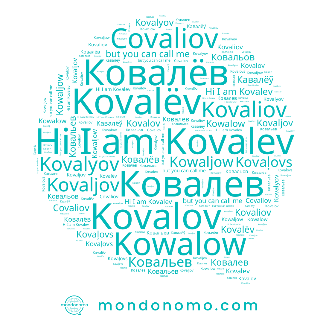 name Kovaljov, name Ковалев, name Ковальов, name Kovaliov, name Kovalyov, name Covaliov, name Ковалёв, name Kowalow, name Ковальев, name Kovalov, name Kovalëv, name Kovalev, name Kowaljow, name Kovaļovs