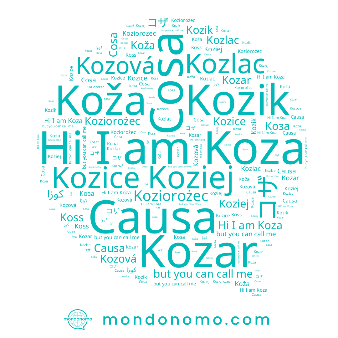 name Koziej, name Koza, name Koziorożec, name كوزا, name Kozar, name Kozik, name Causa, name Kozová, name Koss, name Kozlac, name コザ, name Kozice, name Коза