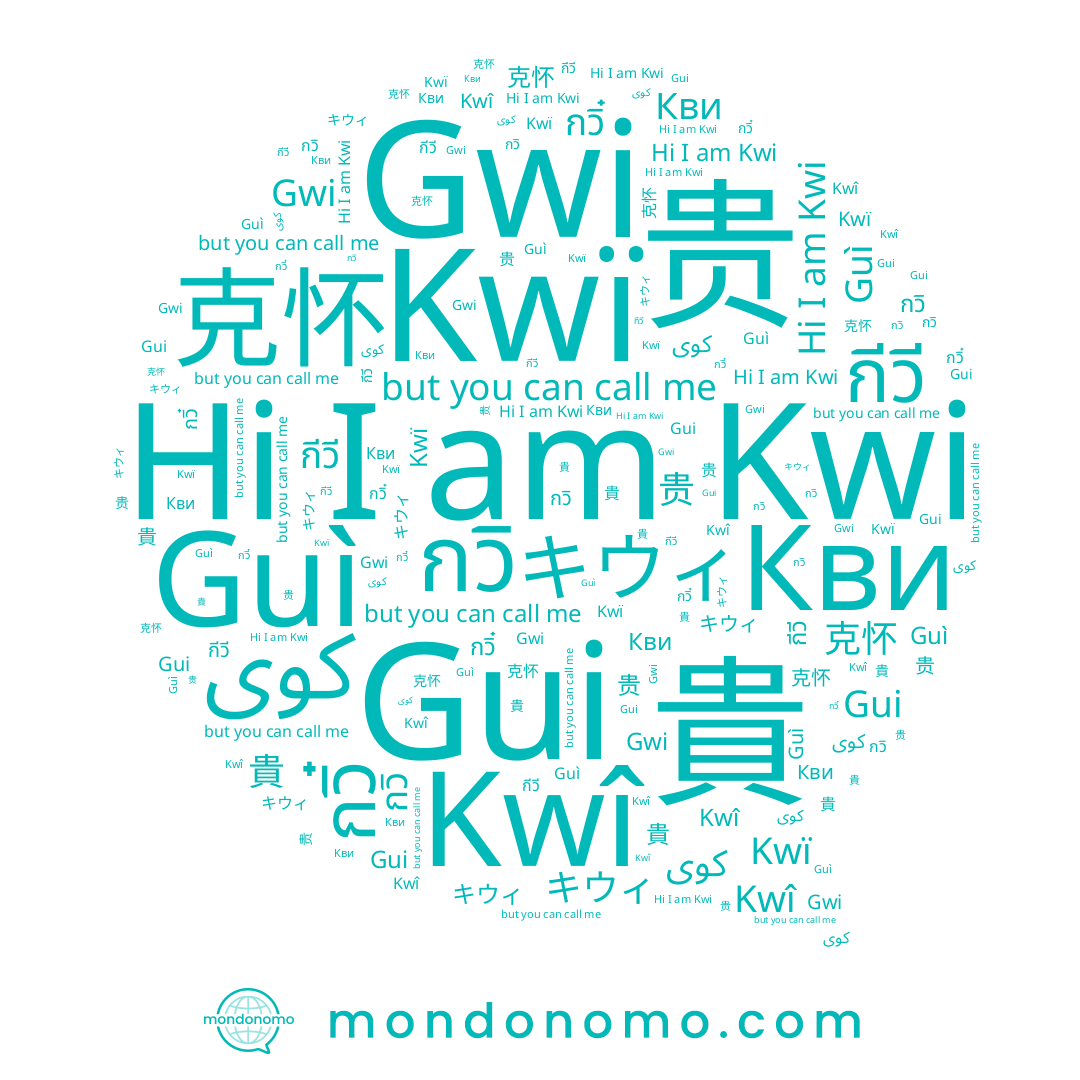 name Gwi, name 貴, name Guì, name Kwî, name กวิ, name 克怀, name Kwi, name Gui, name 贵, name Kwï, name กีวี, name キウィ, name กวิ๋, name کوی