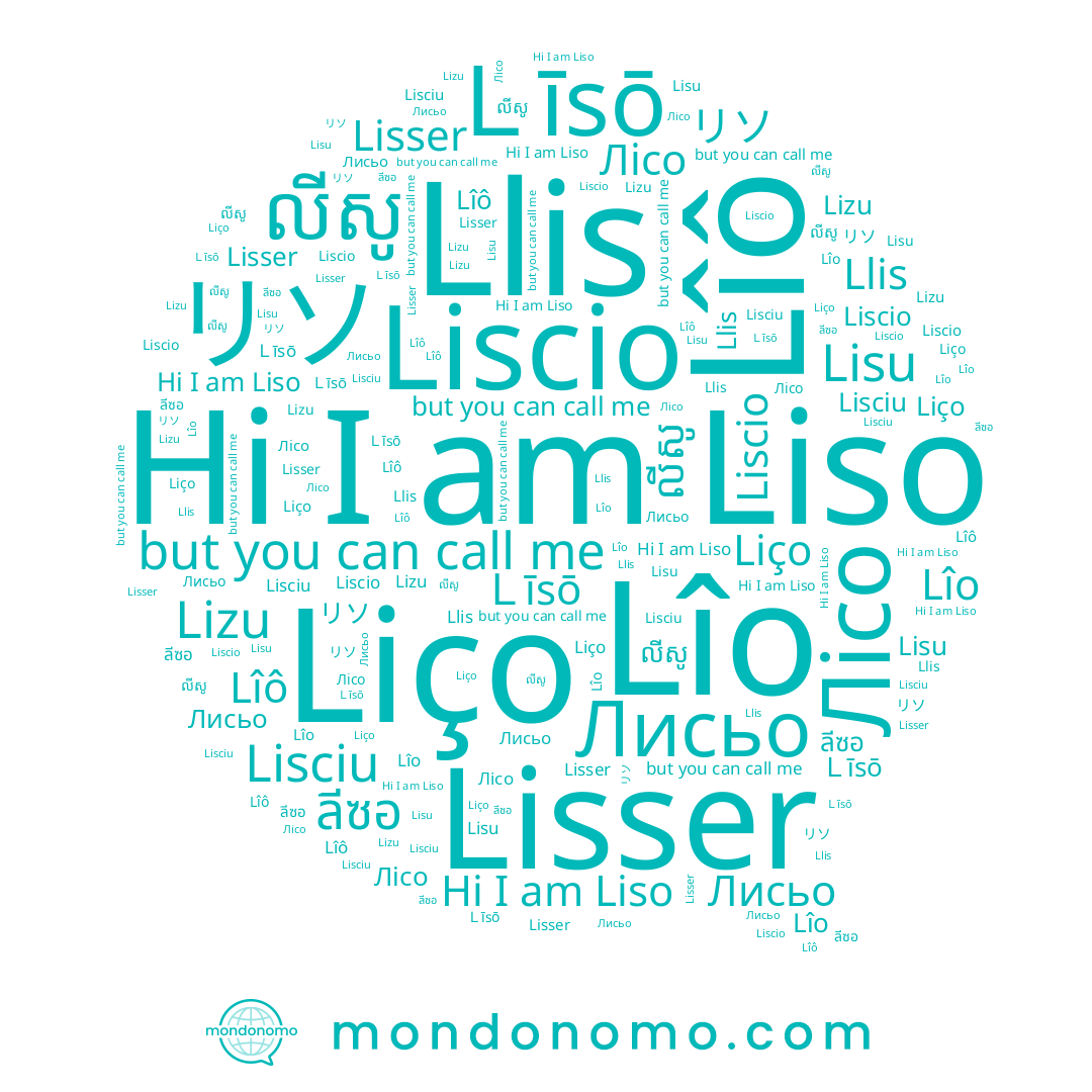 name Llis, name ลีซอ, name Lisu, name Лісо, name Ｌīsō, name Лисьо, name Liscio, name リソ, name លីសូ, name Lîo, name Lîô, name Lisser, name Liso