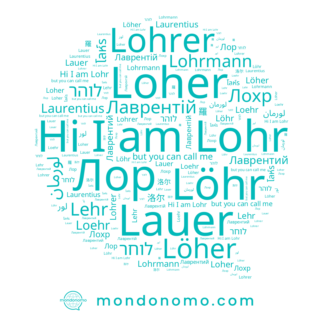 name Lehr, name Лор, name Lohr, name Lauer, name Lohrmann, name Loehr, name לוהר, name Lohrer, name โลห์ร, name Лохр, name Löhr, name לוחר, name Лаврентій, name Laurentius, name Löher, name Лаврентий, name 洛尔, name لورمان, name 羅, name لور, name Loher