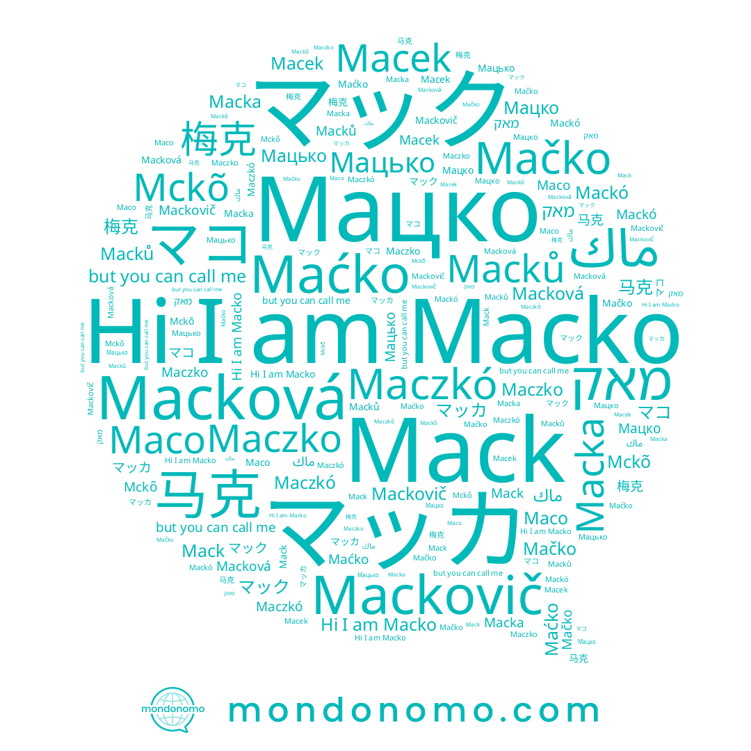 name ماك, name Macko, name Macková, name マコ, name Мацько, name Maćko, name Mack, name Maco, name מאק, name Mackó, name Mackovič, name Maczko, name マック, name Macka, name Mačko, name Macků, name Mckõ, name Macek, name Мацко, name 马克, name 梅克, name Maczkó, name マッカ