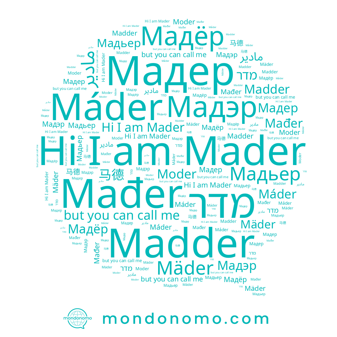 name Mađer, name Мадёр, name Мадэр, name Мадер, name Moder, name Máder, name מדר, name Мадьер, name 马德, name Madder, name Mader, name Mäder