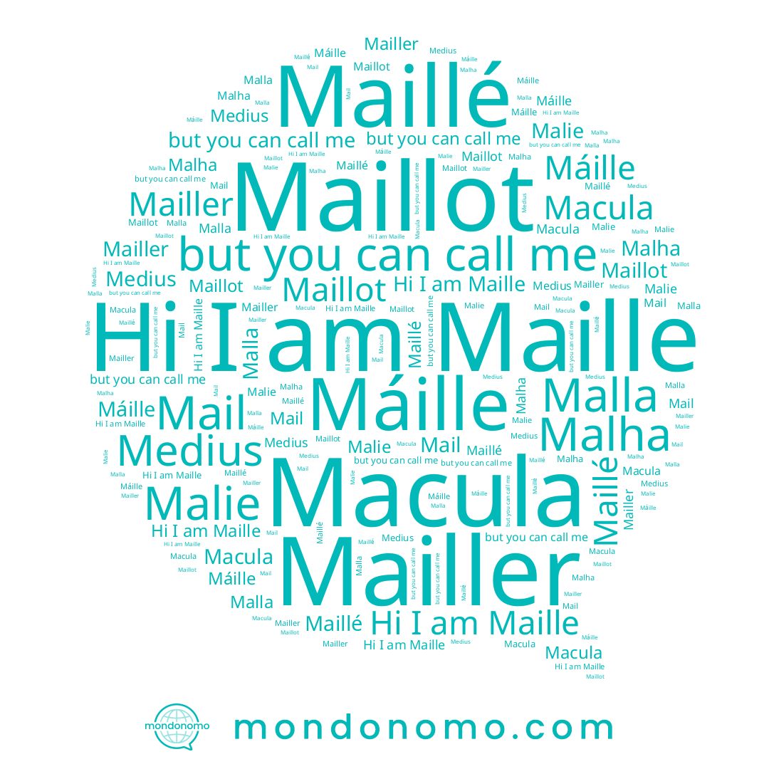 name Mailler, name Maille, name Malha, name Macula, name Malie, name Maillot, name Malla, name Mail, name Máille, name Maillé
