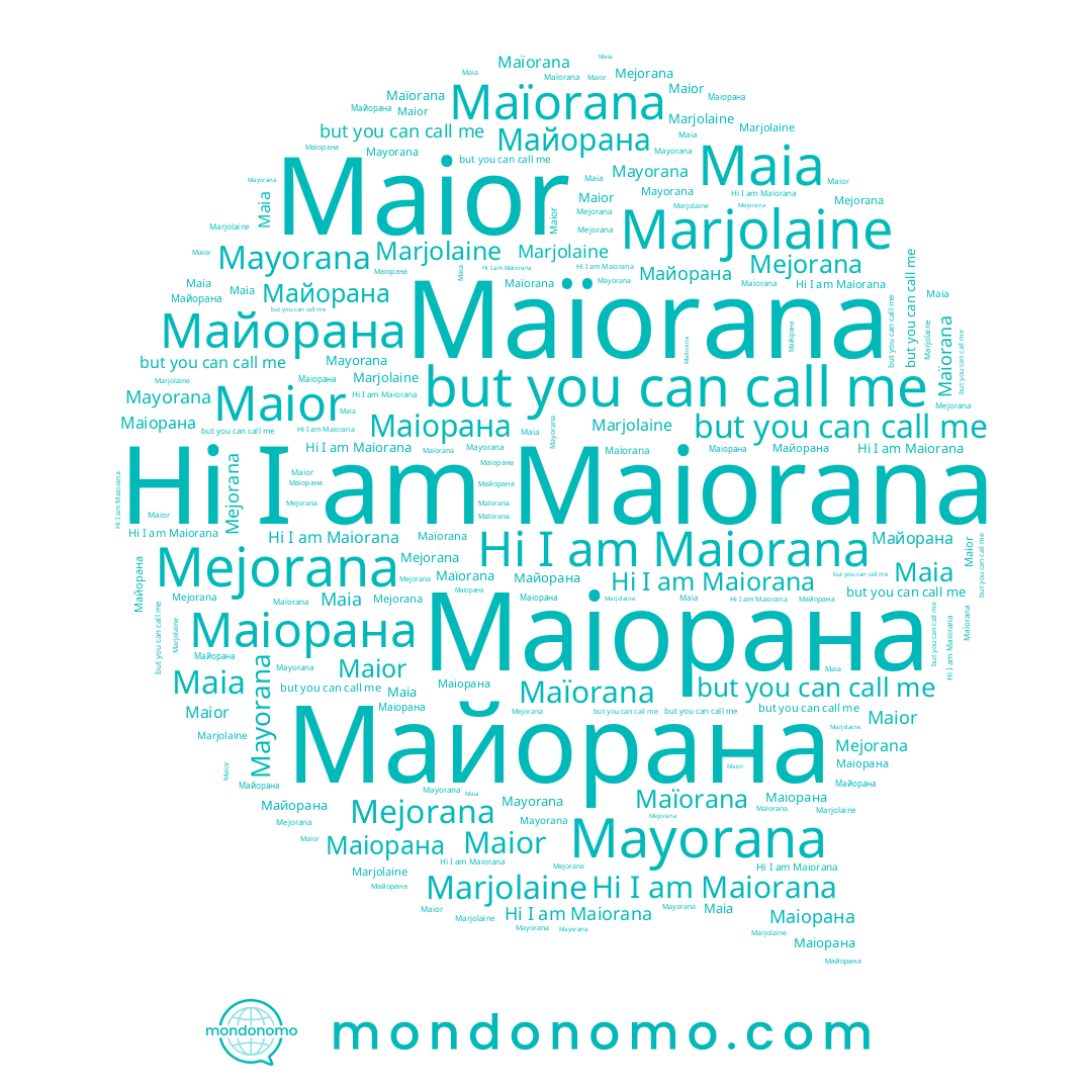 name Майорана, name Marjolaine, name Mayorana, name Maia, name Maior, name Maiorana, name Maïorana, name Маіорана