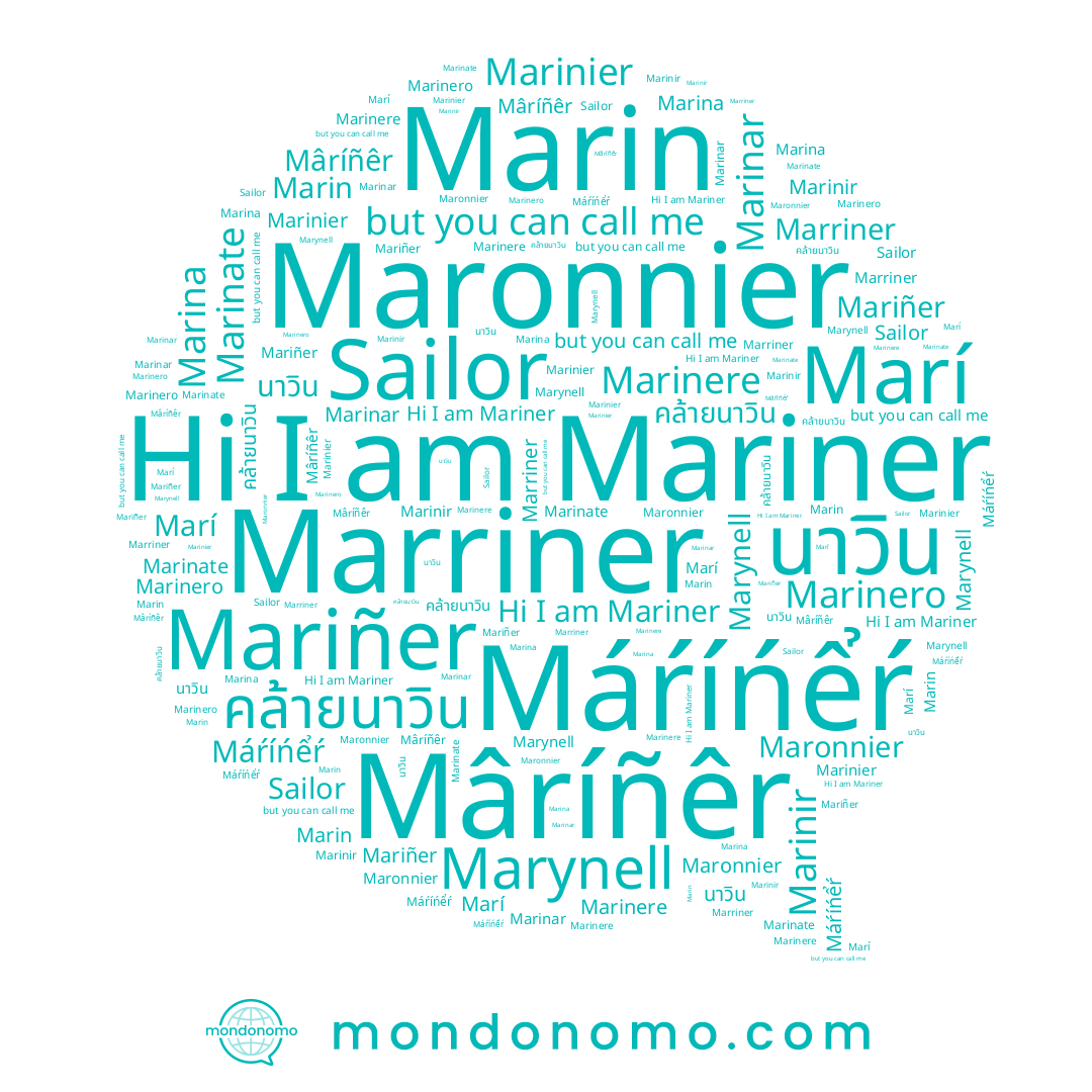 name Marinate, name Marinier, name Marinir, name Marí, name Marinar, name Mariner, name Marynell, name Marinero, name Marina, name Mâríñêr, name Marinere, name คล้ายนาวิน, name Marriner, name Maronnier, name Sailor, name นาวิน, name Máŕíńểŕ, name Mariñer, name Marin