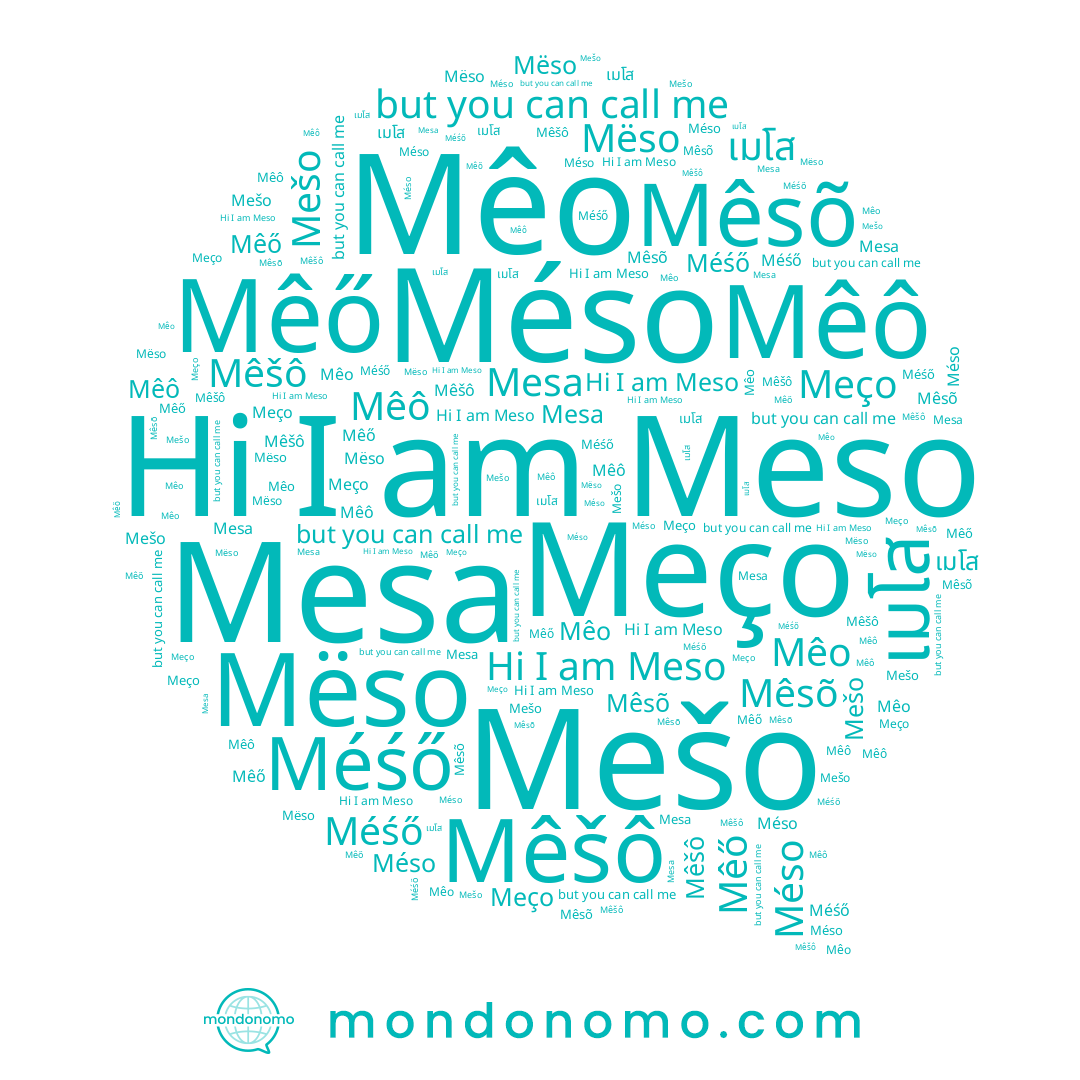 name Meso, name Mêsõ, name Mesa, name Méso, name Meço, name Méśő, name Mêo, name Mëso, name Mêő, name Mêô, name Mešo, name Mêšô, name เมโส