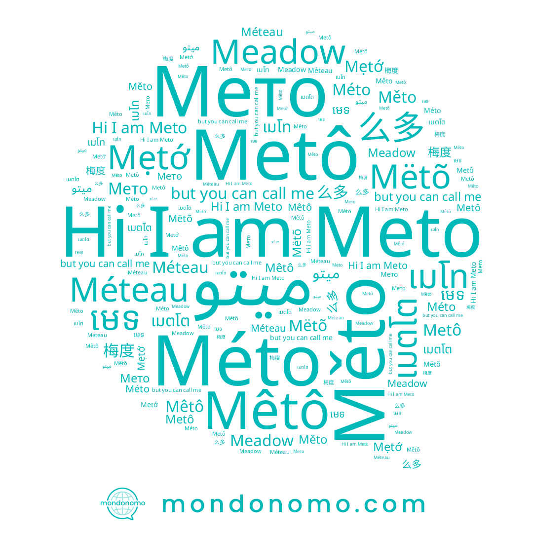 name Мето, name Měto, name Méteau, name Mêtô, name เมตโต, name Mẹtớ, name Meadow, name មេទ, name 梅度, name เมโท, name Meto, name Metô, name ميتو, name Méto, name Mëtõ, name 么多
