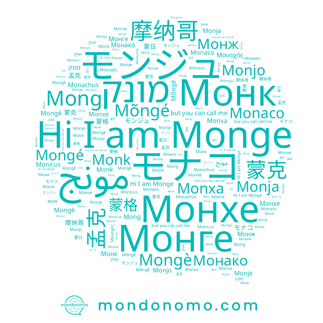 name Mõngé, name 蒙克, name Monk, name 蒙日, name Mongé, name Mongè, name 摩纳哥, name Monicus, name モンジュ, name Monxe, name Монако, name Monxa, name Монк, name Монге, name Μοναχός, name Monje, name 蒙格, name モナコ, name Monaco, name Monja, name 孟克, name مونج, name מונק, name Monjo, name Monge, name Mong
