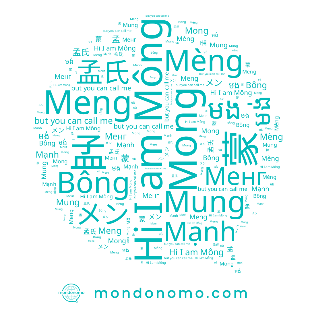 name Менг, name メン, name Meng, name Bông, name Mông, name មង់, name 孟, name 蒙, name Mong, name Mèng, name Mạnh, name មង, name Mung, name 孟氏