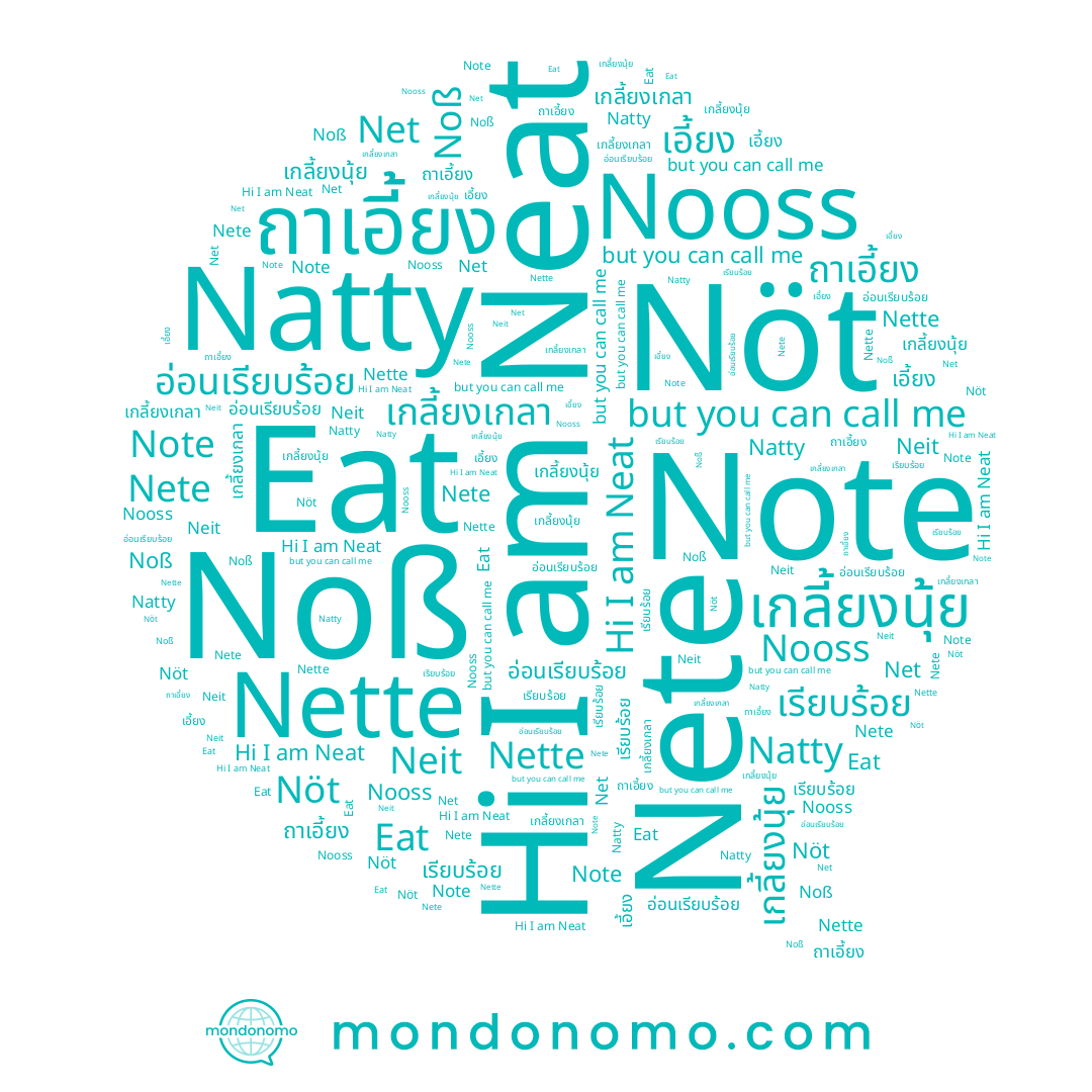 name Nöt, name Nette, name Nete, name Nooss, name เรียบร้อย, name เกลี้ยงเกลา, name Note, name Neat, name Neit, name ถาเอี้ยง, name เกลี้ยงนุ้ย, name Natty, name Noß